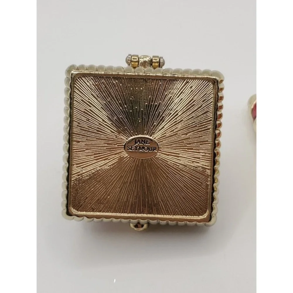 Jane Seymour Gift Present Trinket Pill‎ Jewlery Box & Mirror. Enamel Rose Flower
